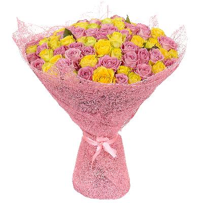 Букет из 101 розы "Желто-розовые"